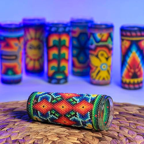 Huichol Wixárika Beaded Tequila Shot Glass – Chaquira Folk Art - MEXTEQUIL