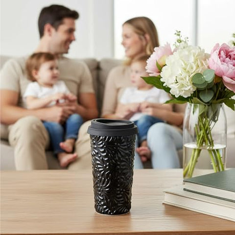 Handcrafted Talavera Ceramic Travel Mug with Silicone Lid – 16 oz | MEXTEQUIL - MEXTEQUIL