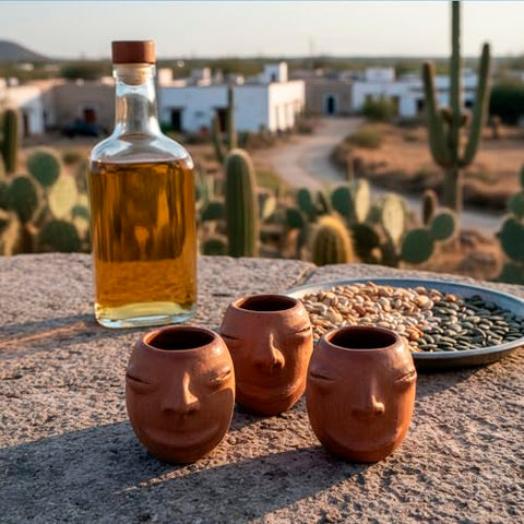 Set of 4 Red Clay Tequila Shot Glasses from Oaxaca - MEXTEQUIL