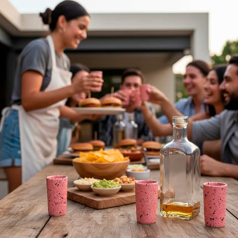 MEXTEQUIL Artisan Handmade Ceramic Shot Glasses Set - Modern Tequila & Mezcal Shooters - Unique Rustic Home Bar Gift (Cotton Candy Speckle) - MEXTEQUIL