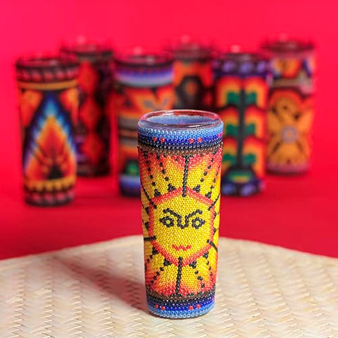 Huichol Wixárika Beaded Tequila Shot Glass – Chaquira Folk Art - MEXTEQUIL