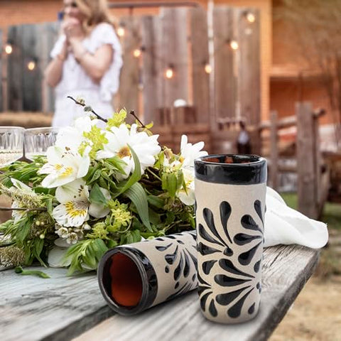 Handcrafted Floral Ceramic Tequila Shot Glasses – Traditional Mexican Design | Set of 4 - MEXTEQUIL