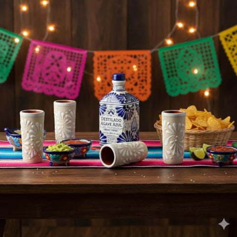 Handcrafted Floral Ceramic Tequila Shot Glasses – Traditional Mexican Design | Set of 4 - MEXTEQUIL