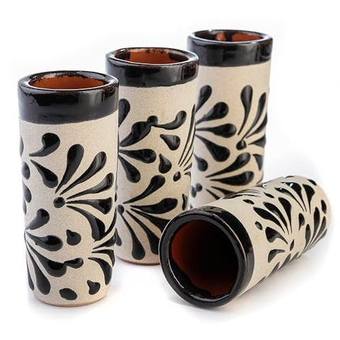 Handcrafted Floral Ceramic Tequila Shot Glasses – Traditional Mexican Design | Set of 4 - MEXTEQUIL