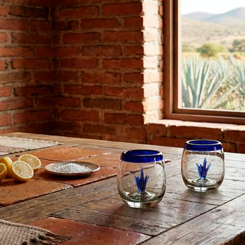 Hand-Blown Glass Barrel Tequila Shot Glasses – Artisan Mexican Barware | Set of 4 - MEXTEQUIL