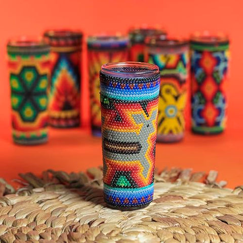 Huichol Wixárika Beaded Tequila Shot Glass – Chaquira Folk Art - MEXTEQUIL