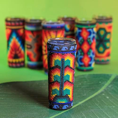 Huichol Wixárika Beaded Tequila Shot Glass – Chaquira Folk Art - MEXTEQUIL