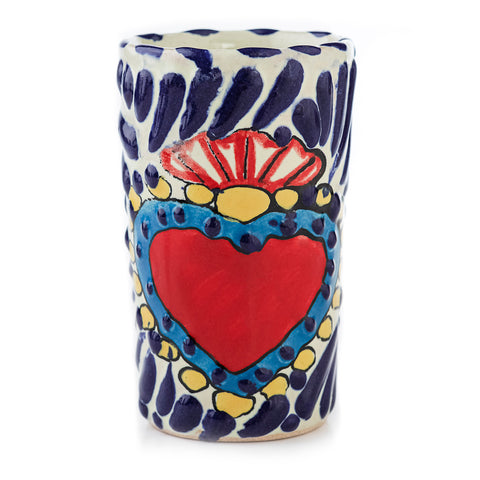 Hand-Painted Talavera Tequila Shot Glasses – Azure Heart | Set of 4 - MEXTEQUIL