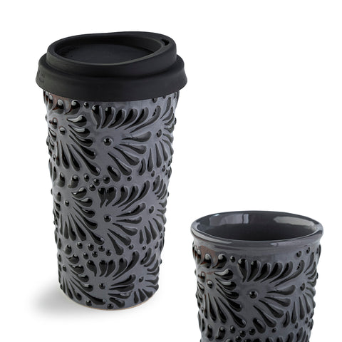 Handcrafted Talavera Ceramic Travel Mug with Silicone Lid – 16 oz | MEXTEQUIL - MEXTEQUIL
