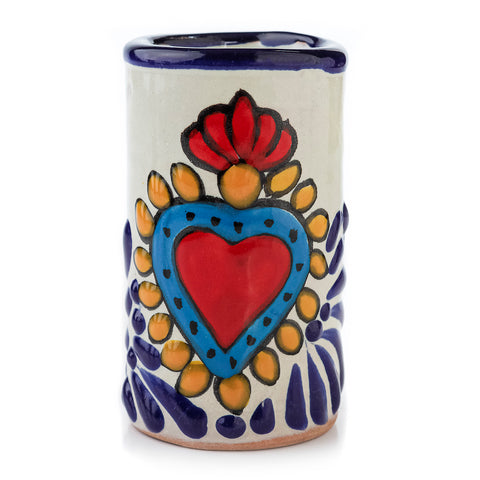 Hand-Painted Talavera Tequila Shot Glasses – Azure Heart | Set of 4 - MEXTEQUIL