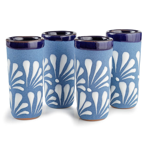 Handcrafted Floral Ceramic Tequila Shot Glasses – Traditional Mexican Design | Set of 4 - MEXTEQUIL