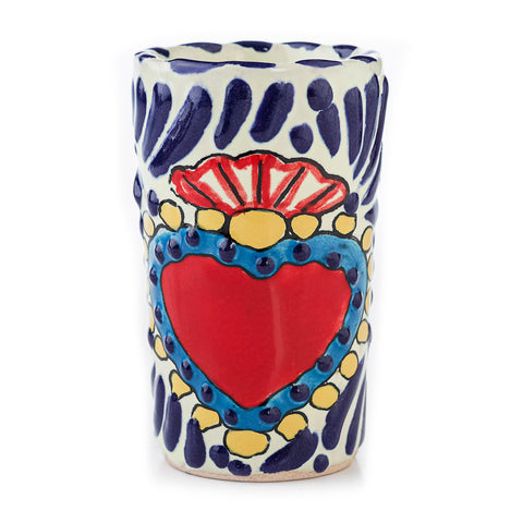 Hand-Painted Talavera Tequila Shot Glasses – Azure Heart | Set of 4 - MEXTEQUIL