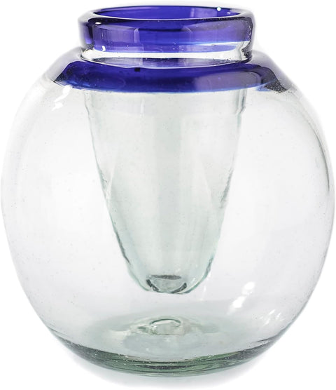 Self-Chilling Tequila Shot Glasses with Built-in Ice Bowl | Hand-Blown Mexican Glassware with Cobalt Blue Rim | 2 oz Lead-Free | Unique Bar Gift for Tequila & Mezcal Lovers