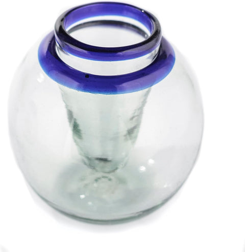 Self-Chilling Tequila Shot Glasses with Built-in Ice Bowl | Hand-Blown Mexican Glassware with Cobalt Blue Rim | 2 oz Lead-Free | Unique Bar Gift for Tequila & Mezcal Lovers