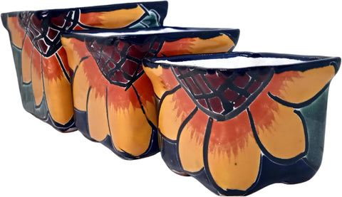 Authentic Talavera Hand-Painted Mexican Ceramic Sunflower Pots Set of 3