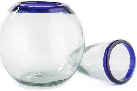 Self-Chilling Tequila Shot Glasses with Built-in Ice Bowl | Hand-Blown Mexican Glassware with Cobalt Blue Rim | 2 oz Lead-Free | Unique Bar Gift for Tequila & Mezcal Lovers