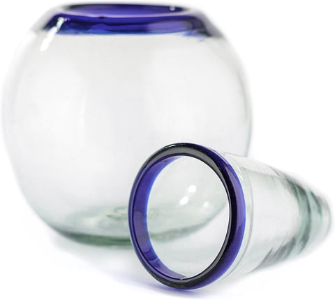 Self-Chilling Tequila Shot Glasses with Built-in Ice Bowl | Hand-Blown Mexican Glassware with Cobalt Blue Rim | 2 oz Lead-Free | Unique Bar Gift for Tequila & Mezcal Lovers