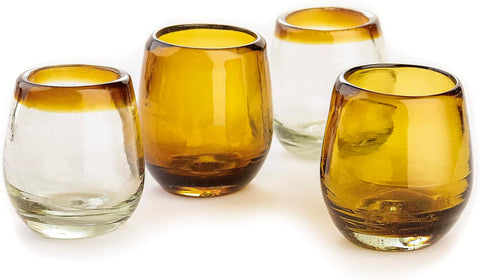 Mexican Barrel Shot Glasses, Hand Blown Tequila Set, Unique Barrel-Shaped Glasses (Amber)