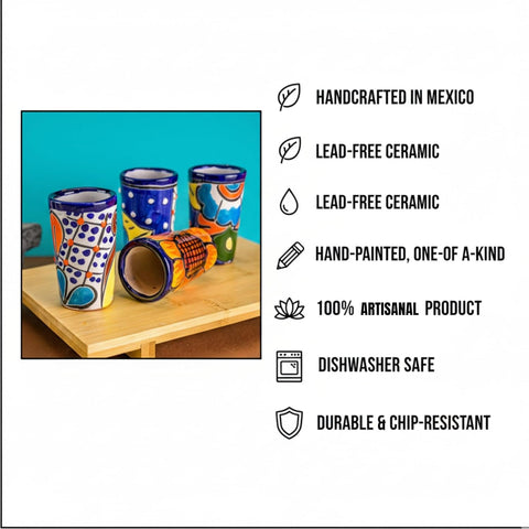 Vibrant Hand-Painted Talavera Shot Glasses Set, Authentic Mexican Tequila Art