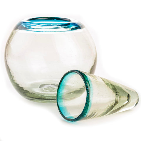 Self-Chilling Tequila Shot Glasses with Built-in Ice Bowl | Hand-Blown Mexican Glassware with Cobalt Blue Rim | 2 oz Lead-Free | Unique Bar Gift for Tequila & Mezcal Lovers