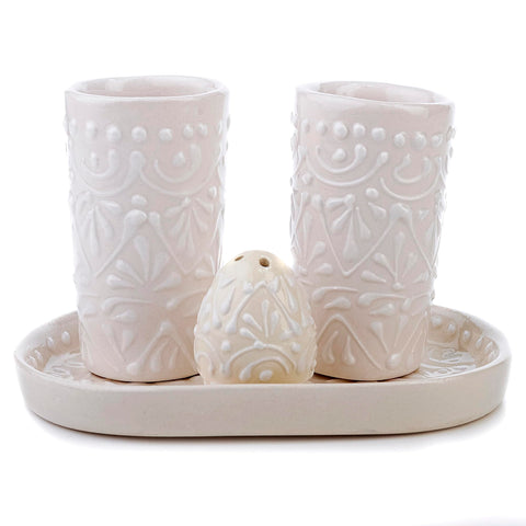 Talavera Tequila Shot Glasses with Tray & Salt Shaker (Set of 2) - Hand-Painted Authentic Mexican Gift Set (Puebla)