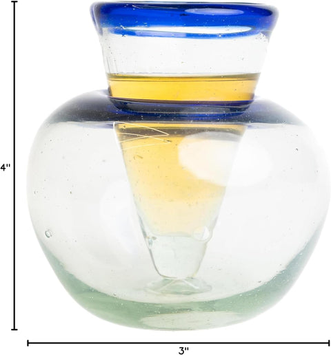 Self-Chilling Tequila Shot Glasses with Built-in Ice Bowl | Hand-Blown Mexican Glassware with Cobalt Blue Rim | 2 oz Lead-Free | Unique Bar Gift for Tequila & Mezcal Lovers