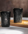 Authentic Handcrafted Barro Negro Square Mezcal Tequila Glasses, Set of Four