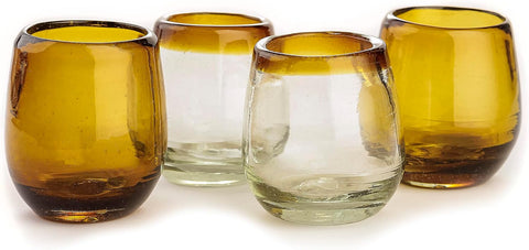 Mexican Barrel Shot Glasses, Hand Blown Tequila Set, Unique Barrel-Shaped Glasses (Amber)