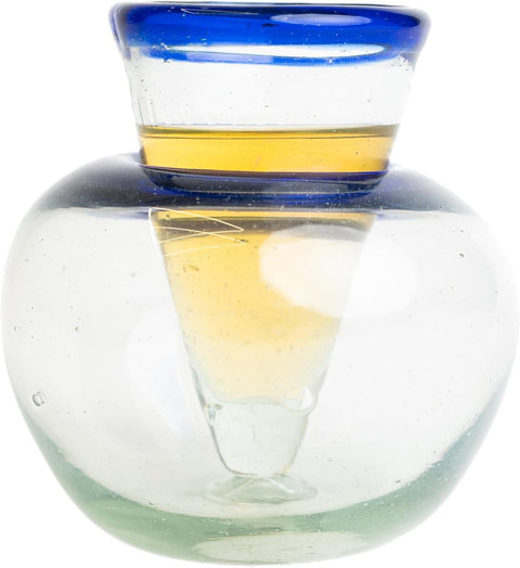 Self-Chilling Tequila Shot Glasses with Built-in Ice Bowl | Hand-Blown Mexican Glassware with Cobalt Blue Rim | 2 oz Lead-Free | Unique Bar Gift for Tequila & Mezcal Lovers