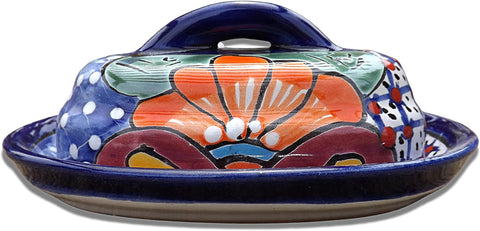 Butter Dish Ceramic Talavera with Lid Hand Painted - MEXTEQUIL