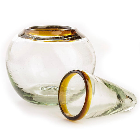 Self-Chilling Tequila Shot Glasses with Built-in Ice Bowl | Hand-Blown Mexican Glassware with Cobalt Blue Rim | 2 oz Lead-Free | Unique Bar Gift for Tequila & Mezcal Lovers