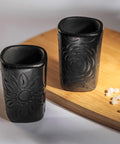 Authentic Handcrafted Barro Negro Square Mezcal Tequila Glasses, Set of Four