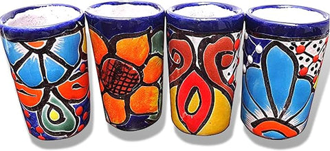 Vibrant Hand-Painted Talavera Shot Glasses Set, Authentic Mexican Tequila Art