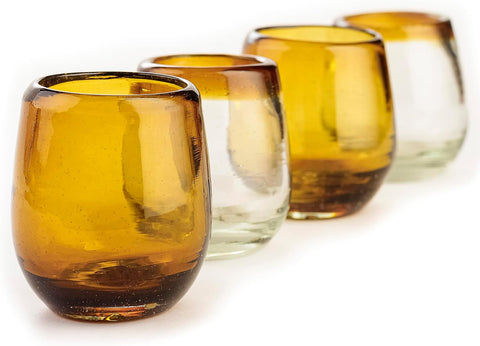 Mexican Barrel Shot Glasses, Hand Blown Tequila Set, Unique Barrel-Shaped Glasses (Amber)