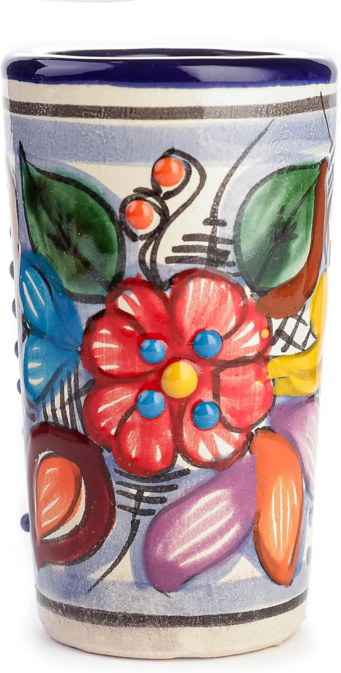 Talavera Tequila Shot Glasses with Tray & Salt Shaker (Set of 2) - Hand-Painted Authentic Mexican Gift Set (Puebla)