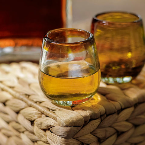 Mexican Barrel Shot Glasses, Hand Blown Tequila Set, Unique Barrel-Shaped Glasses (Amber)