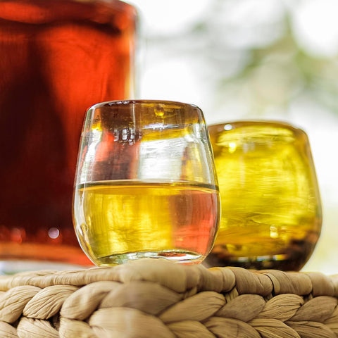 Mexican Barrel Shot Glasses, Hand Blown Tequila Set, Unique Barrel-Shaped Glasses (Amber)