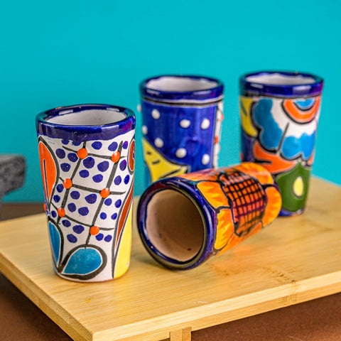 Vibrant Hand-Painted Talavera Shot Glasses Set, Authentic Mexican Tequila Art
