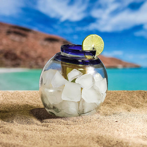 Self-Chilling Tequila Shot Glasses with Built-in Ice Bowl | Hand-Blown Mexican Glassware with Cobalt Blue Rim | 2 oz Lead-Free | Unique Bar Gift for Tequila & Mezcal Lovers