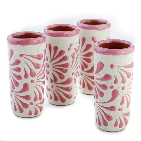 Handcrafted Floral Ceramic Tequila Shot Glasses – Traditional Mexican Design | Set of 4 - MEXTEQUIL