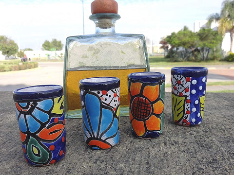 Vibrant Hand-Painted Talavera Shot Glasses Set, Authentic Mexican Tequila Art