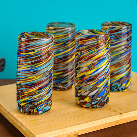 Hand Blown Shot Glasses - Set of 4 - 2 Oz (Confetti Swirl) - MEXTEQUIL: MEXICRAFT IMPORTS LLC