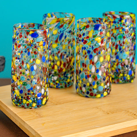 Hand Blown Shot Glasses - Set of 4 - 2 Oz (Confetti) - MEXTEQUIL: MEXICRAFT IMPORTS LLC