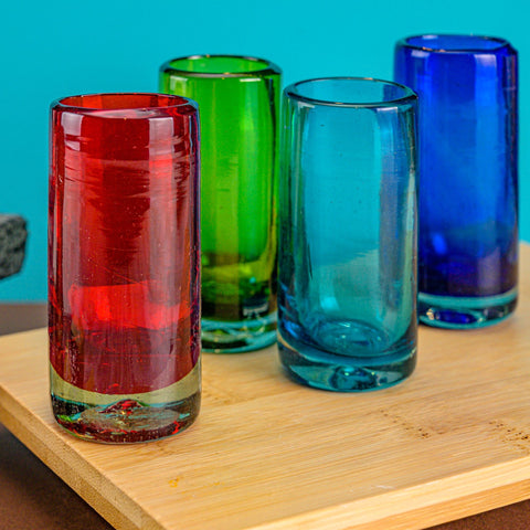 Hand Blown Shot Glasses - Set of 4 - 2 Oz (Mixed Colors) - MEXTEQUIL: MEXICRAFT IMPORTS LLC