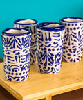 Talavera Shot Glasses - Set of 4 - 2 Oz (Blue Lace) - MEXTEQUIL: MEXICRAFT IMPORTS LLC