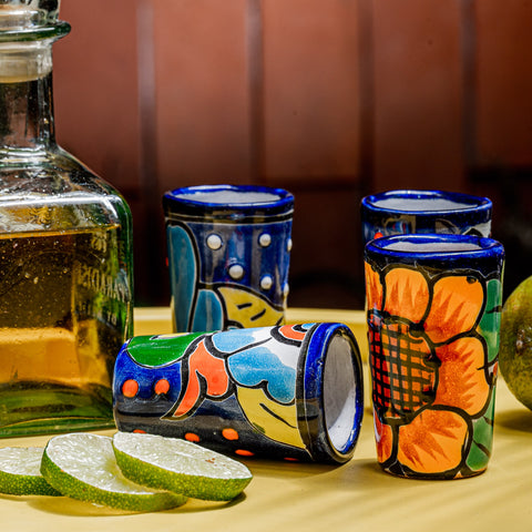 Talavera Shot Glasses - Set of 4 - 2 Oz (Flowers) - MEXTEQUIL: MEXICRAFT IMPORTS LLC