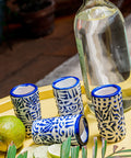 Talavera Shot Glasses - Set of 4 - 2 Oz (Blue Lace) - MEXTEQUIL: MEXICRAFT IMPORTS LLC