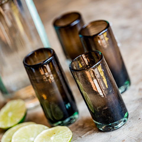 Hand Blown Shot Glasses - Set of 4 - 2 Oz (Smoke) - MEXTEQUIL: MEXICRAFT IMPORTS LLC