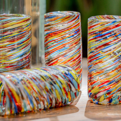 Hand Blown Shot Glasses - Set of 4 - 2 Oz (Confetti Swirl) - MEXTEQUIL: MEXICRAFT IMPORTS LLC