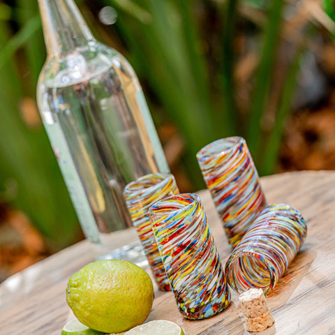 Hand Blown Shot Glasses - Set of 4 - 2 Oz (Confetti Swirl) - MEXTEQUIL: MEXICRAFT IMPORTS LLC